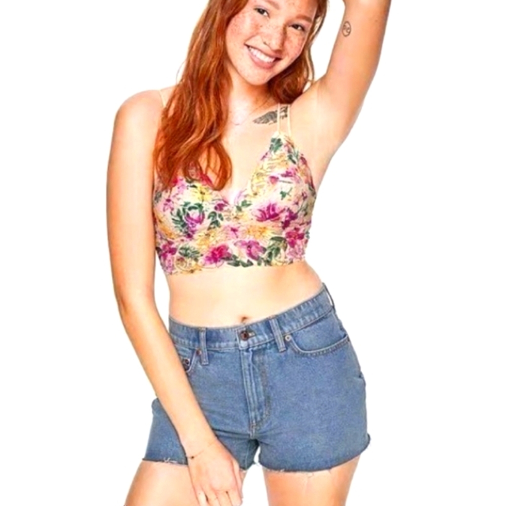 NEW Size 32 Pink Victoria's Secret Denim High-Waist Raw Hem Cut-Off Jean Shorts